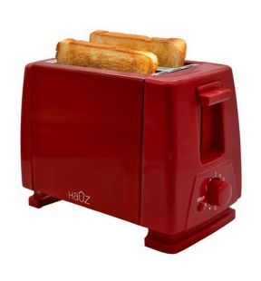 Hauz AT2SR - 2 Slice Toaster, Wide Slot, Crumb Tray, 750 Watts, Red