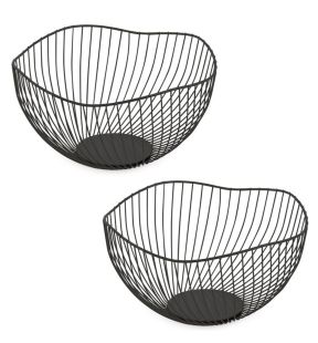 Jessar - Set of 2 Fruit Basket, 25.5 X 25.5 X 13.5cm, Black