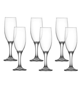 LAV - Set of 6 Empire Champagne Flutes, 7.5oz Capacity, Dishwasher Safe