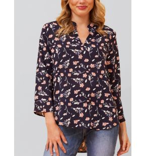 Sherine Blouse Floral Print V Neck Navy