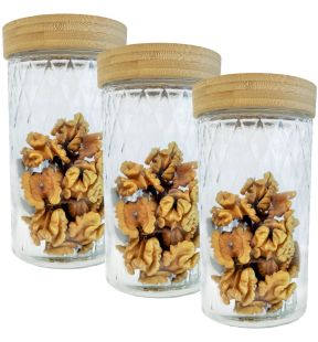 JS Gourmet - Set of 3 Embossed Glass Containers with Airtight Lid, 1700ml Capacity