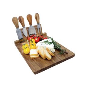 JS Gourmet - Acacia Wood Cheese Board with 4 Knives and Magnetic Holder