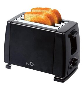 Hauz ATS936 - 2 Slice Toaster, Wide Slot, Crumb Tray, 750 Watts, Black