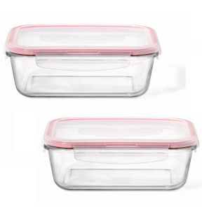 LocknLock - Set of 2 Airtight and Leakproof Glass Containers, 1L Capacity, Red