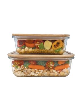 JS Gourmet - Set of 2 Food Containers, Bamboo Lid, Oven Safe