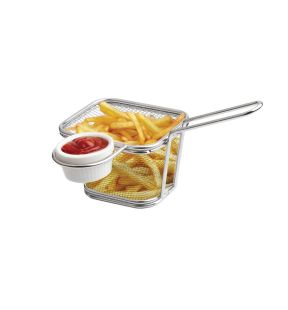 JS Gourmet - 2 Piece Fry Holder Set with Condiment Bowl, Stainless Steel