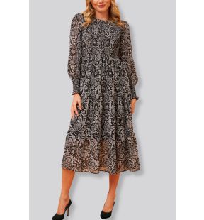 Maya Smocked Midi Dress Paisley Print Tiered Black