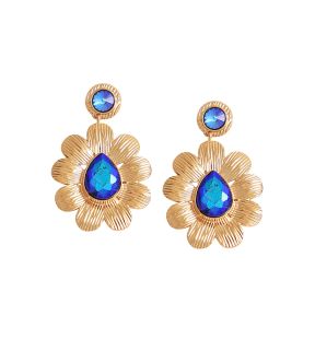 SOHI Women's Blue Teardrop Flora Drop Earrings