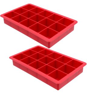 Starfrit - Set of 2 Soft Silicone Ice Cube Molds, 15 Cube Capacity, Red