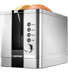 Chefman 2 Slice Toaster with Extra Wide Slots for Bagels and Bread 7 Shade Settings 850 Watts Stainless Steel