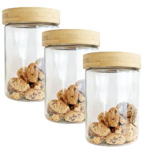 JS Gourmet - Set of 3 Glass Containers with Airtight Lid, 1300ml Capacity