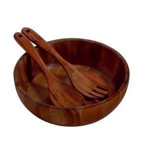 JS Gourmet - 3 Piece Salad Bowl Set with Utensils, Made of Acacia Wood