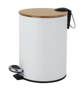 Jessar - Pedal Bin, 5 Liter Capacity, Soft Close, Bamboo Lid, White