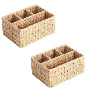 Jessar - Set of 2 Storage Baskets with 4 Sections, Made of Water Hyacinth