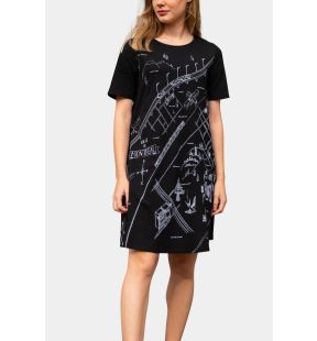 A La Carte A-Line Dress Montreal Map Print Black