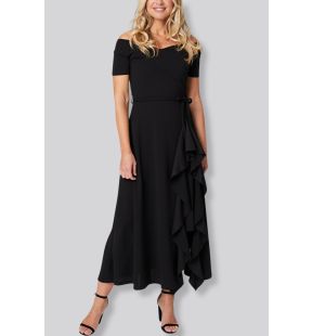 Chelsea Maxi Dress Off Shoulders Side Ruffle Black