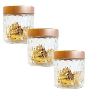 JS Gourmet - Set of 3 Embossed Glass Containers with Airtight Lid, 900ml Capacity