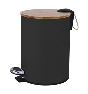 Jessar - Pedal Bin, 5 Liter Capacity, Soft Close, Bamboo Lid, Black