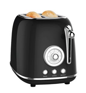 JS Gourmet - Extra-Large 2-Slice Retro Toaster, 6 Browning Levels, 825 Watts, Black