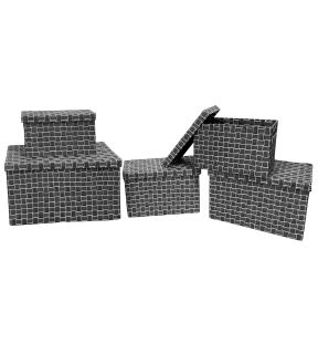 Jessar - Set of 5 Fabric Storage Baskets with Lids, Gray