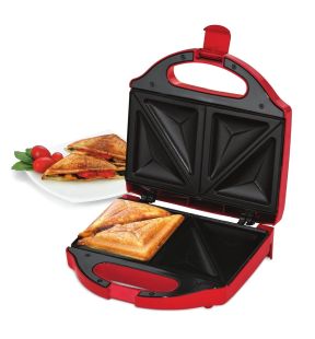 Salton Essentials - Compact Sandwich Grill with Non-Stick Cooking Surface, Red