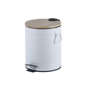 Jessar - Pedal Bin, 5 Litre Capacity, Soft Close, Bamboo Lid, White