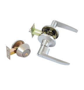 Jessar - Entrance Lever Door Handle with Lock and Deadbolt, Silver