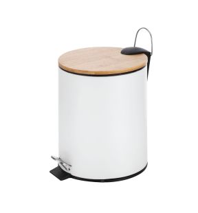 Jessar - Pedal Bin with Bamboo Lid, 5 Liter Capacity, White