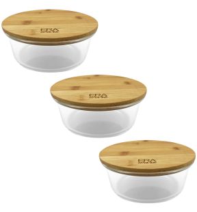 EraWare - Set of 3 Borosilicate Glass Container, Bamboo Lid, Oven Safe, 620ml