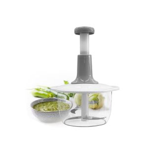 JS Gourmet - Hand Press Food Chopper, 2 Liter Capacity, White