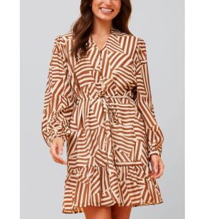 Sylvana Dress Long Puffy Sleeve Geo Print