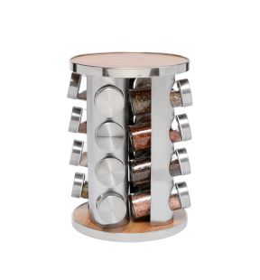 JS Gourmet - Rotating Stainless Steel Spice Rack with 16 Glass Jars