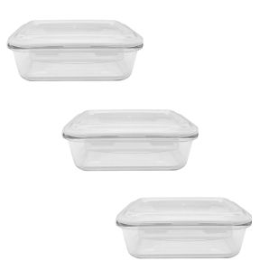 EraWare - Set of 3 Borosilicate Glass Containers, Airtight and Leak-proof, Oven Safe, 1040 ml