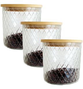 JS Gourmet - Set of 3 Embossed Glass Containers with Airtight Lid, 1000ml Capacity