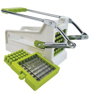 Hauz - French Fry Cutter with 2 Blades and Non-Slip Suction Cup Base, Green