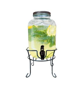 JS Gourmet - Glass Drink Dispenser with Stand, 5 Liter Capacity