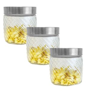 JS Gourmet - Set of 3 Embossed Glass Containers with Airtight Lid, 900ml Capacity