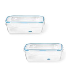 LocknLock - Set of 2 EasyMatch Plastic Containers, Airtight and Leakproof, 1.2 Liter Capacity, Blue