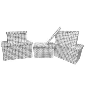 Jessar - Set of 5 Fabric Storage Baskets with Lids, White