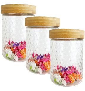 JS Gourmet - Set of 3 Embossed Glass Containers with Airtight Lid, 1300ml Capacity