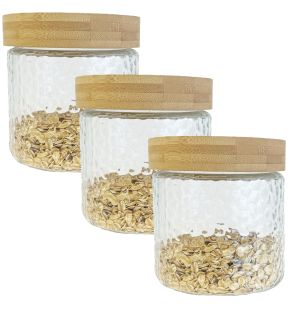 JS Gourmet - Set of 3 Embossed Glass Containers with Airtight Lid, 900ml Capacity