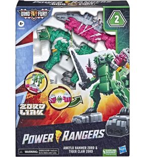 Power Rangers Dino Fury Pink Ankylo Hammer and Green Tiger Claw Zord