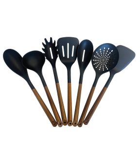 JS Gourmet - 7 Piece Kitchen Utensil Set, Heat Resistant, BPA Free, Acacia Wood