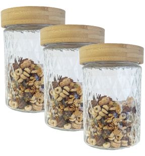 JS Gourmet - Set of 3 Embossed Glass Containers with Airtight Lid, 1300ml Capacity