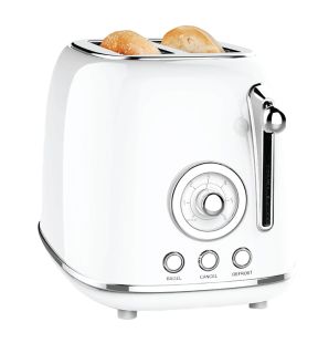 JS Gourmet - Extra-Large 2-Slice Retro Toaster, 6 Browning Levels, 825 Watts, White