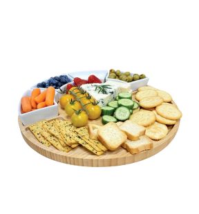 JS Gourmet - Bamboo Serving Tray Set with 4 Ceramic Bowls