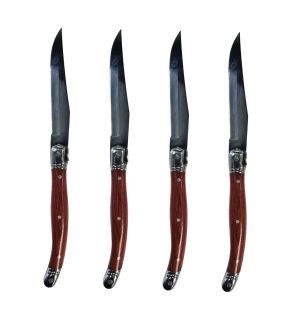 JS Gourmet - Set of 4 Laguiole Steak Knives, Stainless Steel Blade, Wooden Handles