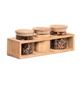 JS Gourmet - Set of 3 Bamboo Food Containers with Storage Rack