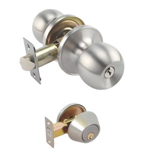 Jessar - Entrance Door Handle with Lock and Deadbolt, Silver Plated