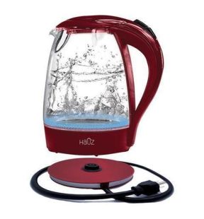 Hauz Blue AGK76R LED Illuminated Red Glass Kettle 7 Cups 1.7 Liters